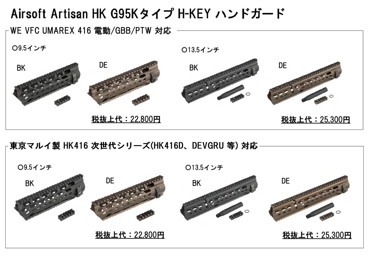 Airsoft Artisan製HK G95Kタイプ H-KEY ハンドガードのお知らせ