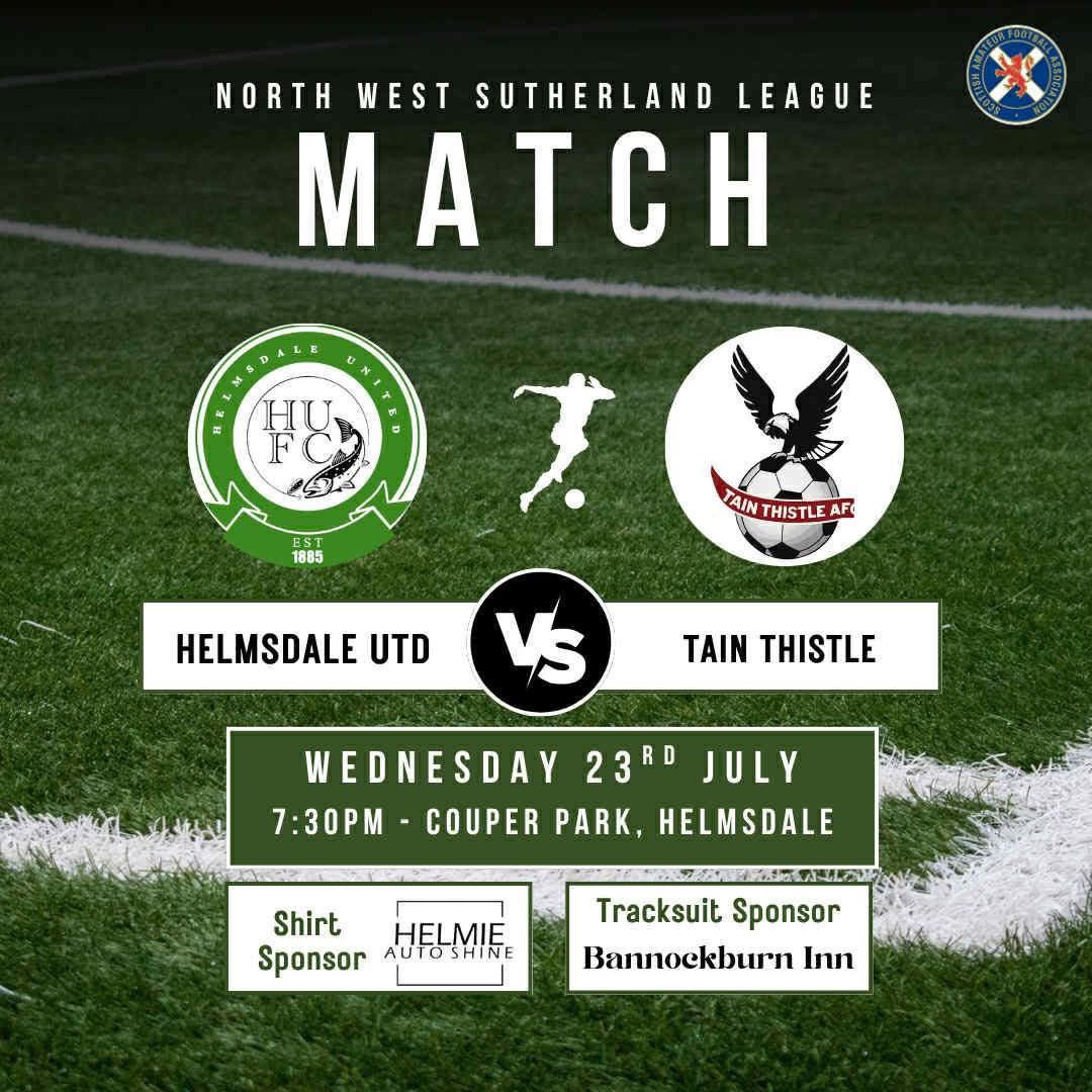 Match Day!

Tonight we welcome Tain Thistle to Couper Park in the first post-split league fixture. We are in the top half of the split, so some exciting matches ahead! Kick off is 7.30pm.

Come and support the lads!

HUFC 💚