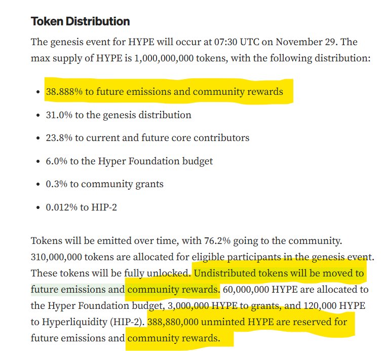 Hyperliquid distribution is pretty interesting. 

the foundation kept only 6% (which is pretty low), but why would they have needed more? they believed in their product and knew they could grab really decent revenues.

Hyperliquid remains both the best example of a fair token