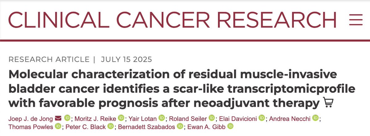 ⚡️ A new study identifies a scar-like transcriptomic profile in residual muscle-invasive bladder cancer post-neoadjuvant therapy, linked to a favorable prognosis.

This molecular signature could help stratify patients after cystectomy.

#BladderCancer #Immunotherapy
