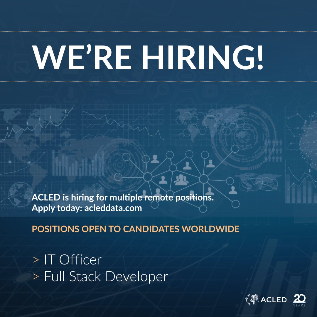 ACLEDINFO's tweet image. Are you passionate about making an impact in the world of conflict data analysis?
Join ACLED’s fully remote, flexible, and global team to support work that informs journalists, researchers, and policymakers worldwide.
We’re hiring for several roles: acleddata.bamboohr.com/careers