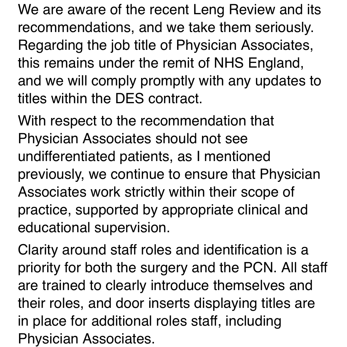 JosephineCumbo's tweet image. Response from my GP when I asked if they would apply the recommendations of the #LengReview into physician associates. Anyone willing to interpret?