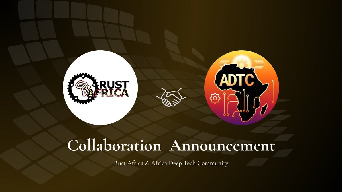 𝗥𝘂𝘀𝘁 𝗔𝗳𝗿𝗶𝗰𝗮 𝘅 𝗔𝗳𝗿𝗶𝗰𝗮 𝗗𝗲𝗲𝗽 𝗧𝗲𝗰𝗵 𝗖𝗼𝗺𝗺𝘂𝗻𝗶𝘁𝘆 🌍
We’re thrilled to announce a strategic partnership with the Africa Deep Tech Community to amplify ADTFChallenge2025! 

💰 Prizes up to $8K
🌍 Open to all African countries
🔗: rustafrica.org/rust-africa-x-…
