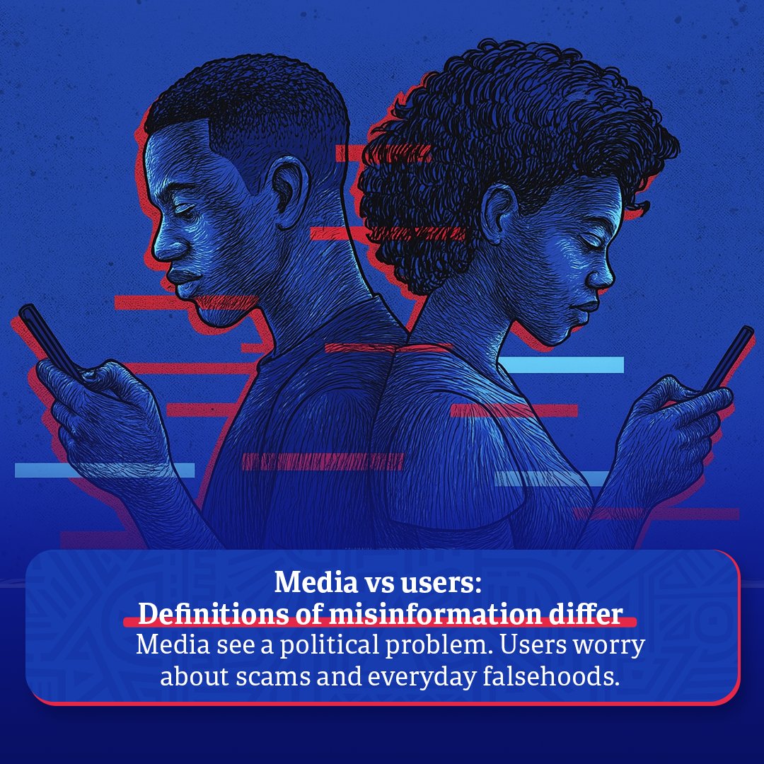 Code4Africa's tweet image. 🤳🏾Misinformation ≠ one issue.
Journalists focus on politics, but users fear scams & health hoaxes. A CIIA report shows why this disconnect matters.
Read the summary via ADDO: bit.ly/3IFOOHZ