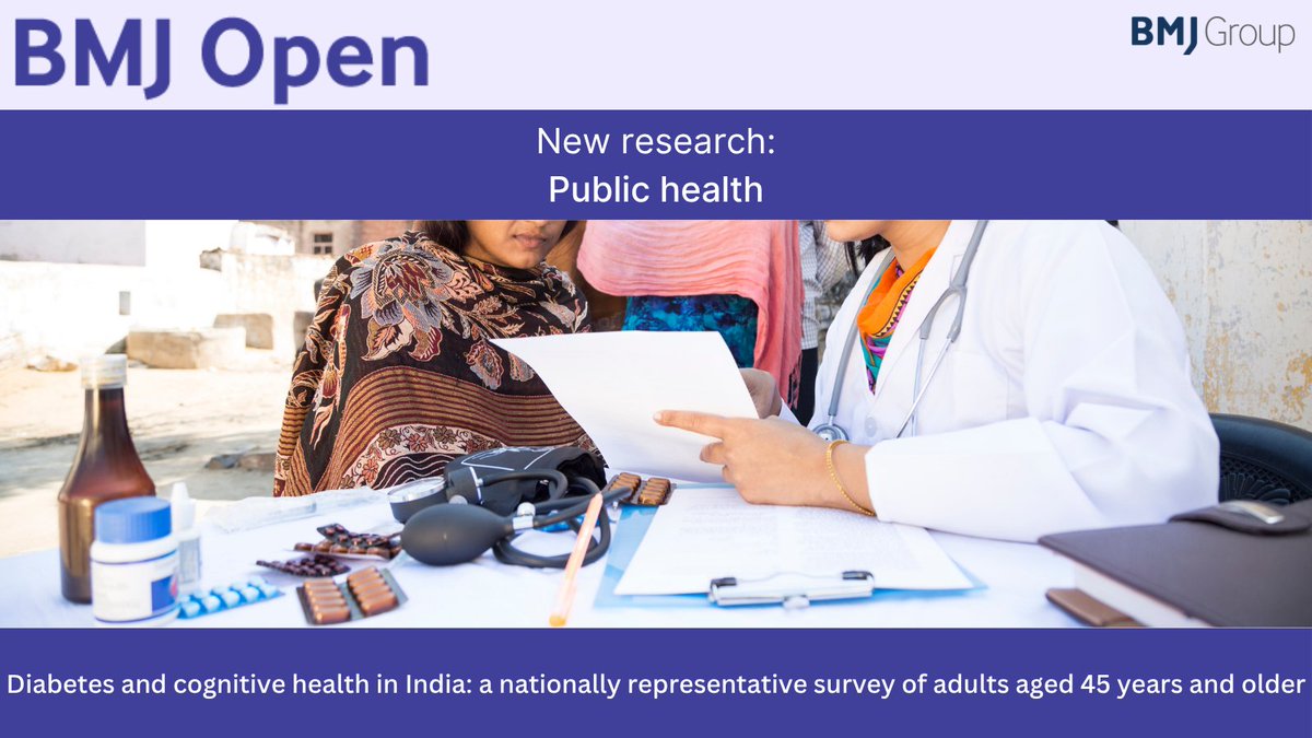 BMJ_Open's tweet image. What is the relationship between #diabetes and cognitive health in #India?
Read this nationally representative survey study of >57,000 adults aged 45 years and older, from 2017-2019, across all 36 Indian states and union territories: doi.org/10.1136/bmjope…