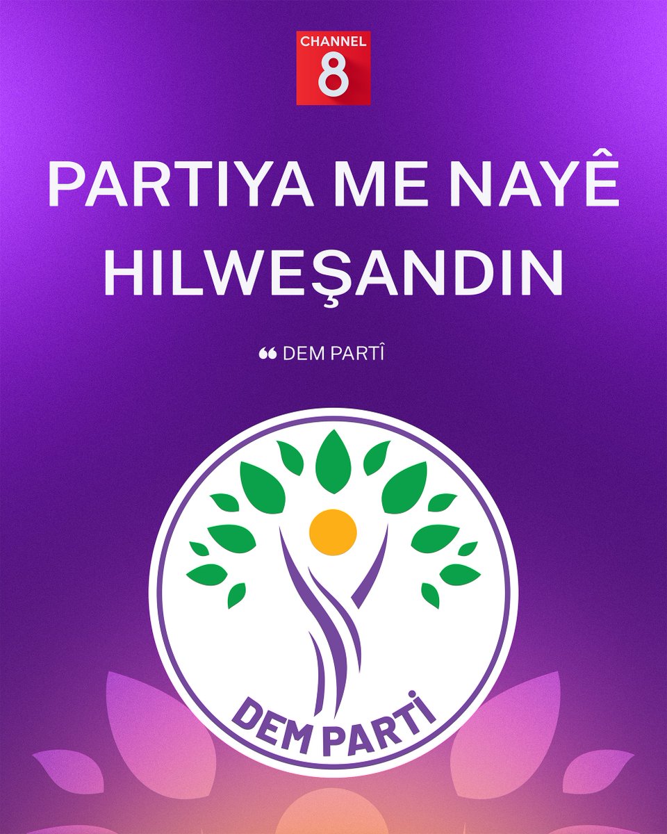 Ch8Kurmanci's tweet image. DEM Partiyê ragihand, agahiyên derbarê hilweşandina partiya wan hatine belavkirin ne rast in
Tevahiya nûçeyê: channel8.com/kurmanci/news/…