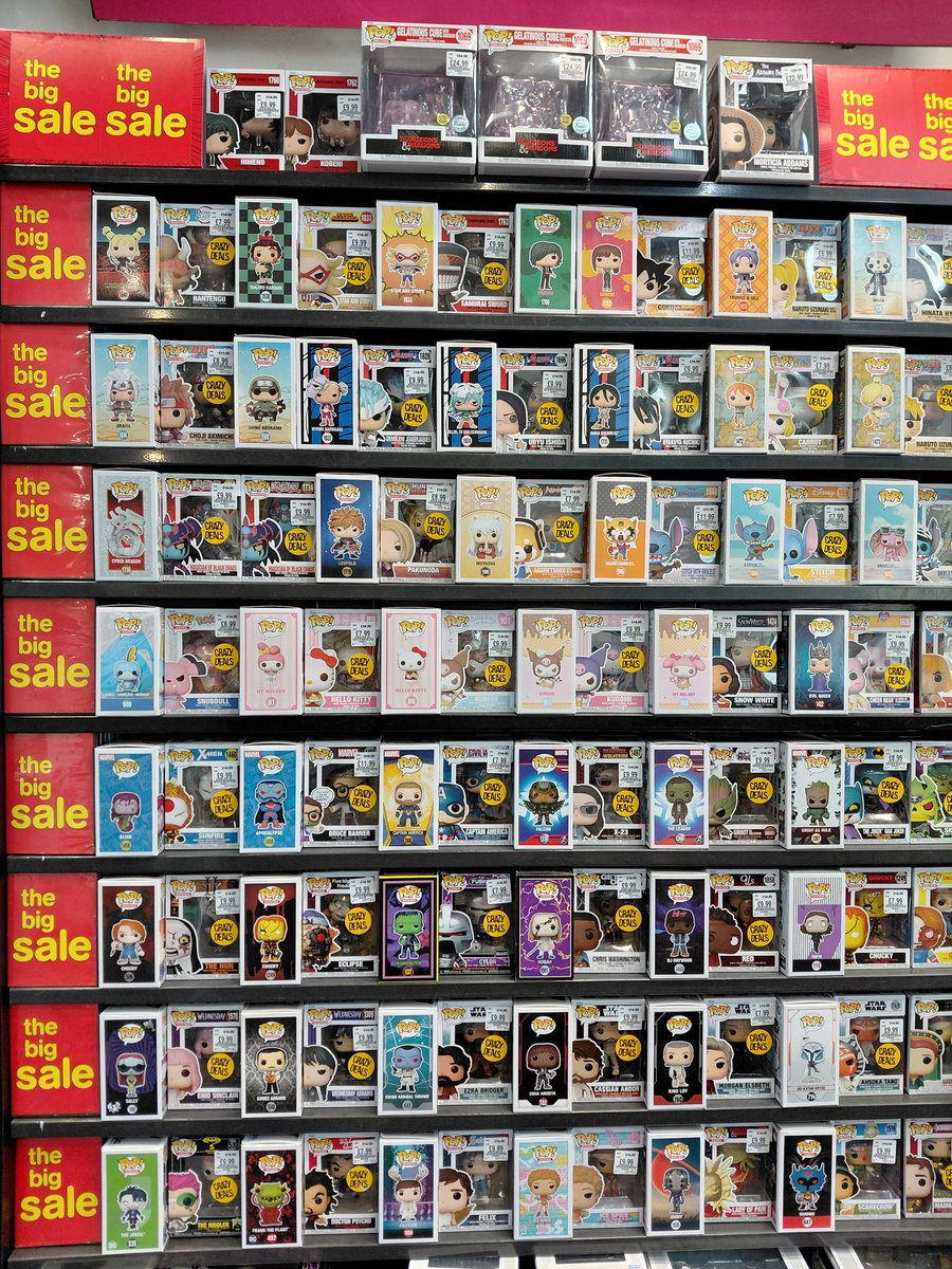 We're having a BIG SALE on #FunkoPop Grab yourself a bargin today! 
#starwars #Marvel #dccomics 
#ONEPIECE #chainsawman #HelloKittyandFriends #kuromi #LiloAndStitch #DemonSlayer #Disney 
Fill those gaps in your collections! 
#hmvbigsale #crazydeals #FunkoPOPNews 
🫶😍🫶