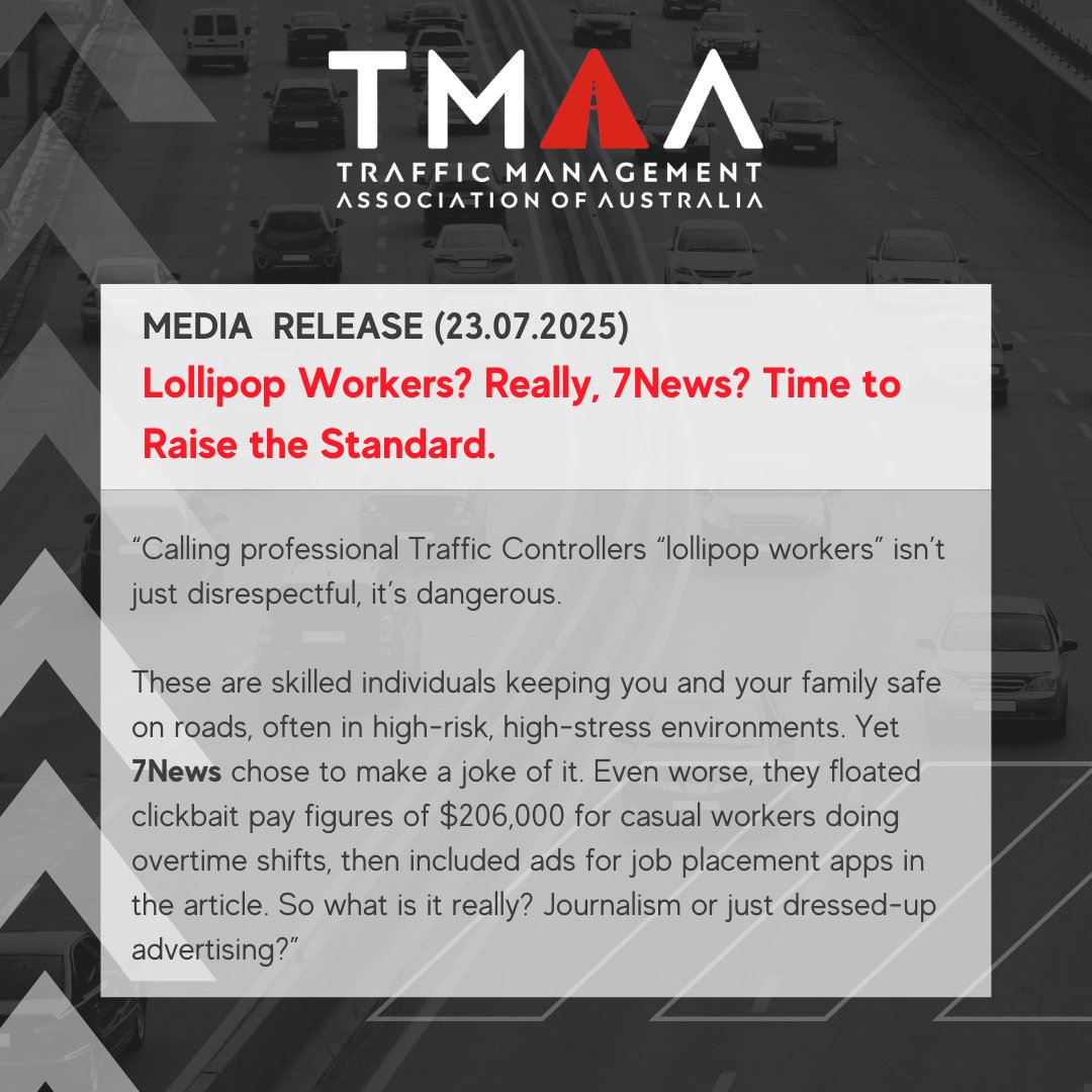 🚧 𝗟𝗼𝗹𝗹𝗶𝗽𝗼𝗽 𝘄𝗼𝗿𝗸𝗲𝗿𝘀? 𝗥𝗲𝗮𝗹𝗹𝘆, <a href="/7NewsAustralia/">7NEWS Australia</a> ? ⁠
⁠
Calling professional Traffic Controllers “lollipop workers” isn’t just disrespectful, it’s dangerous.⁠
⁠⁠
We’re proud of our workforce. They deserve respect, not ridicule.⁠
⁠
tmaa.asn.au/Media-Release-…
