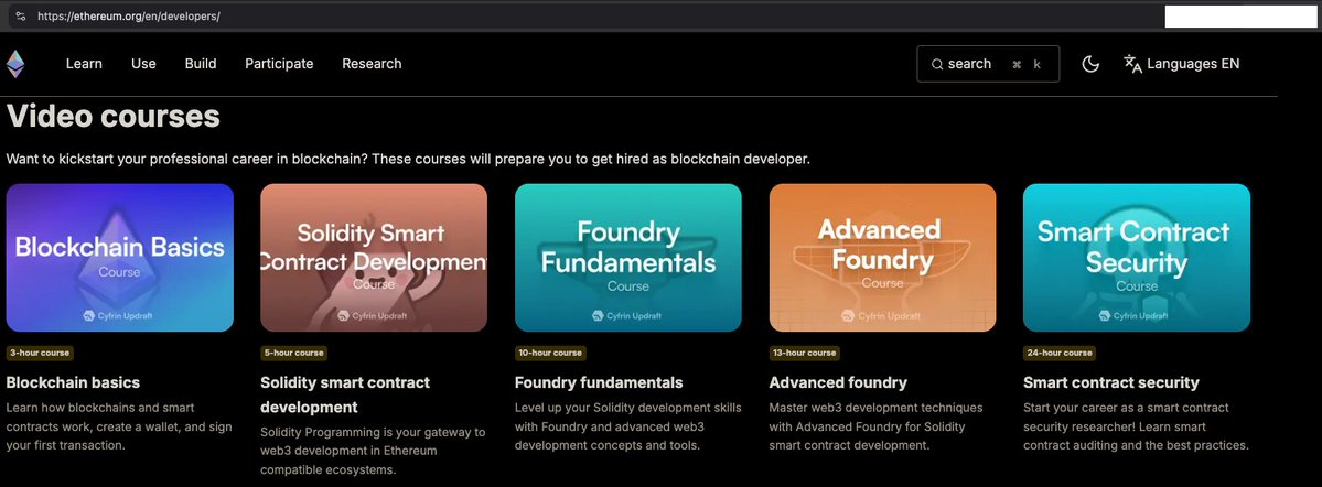 DevDacian's tweet image. Very cool seeing @CyfrinUpdraft courses on @ethereum developer page!