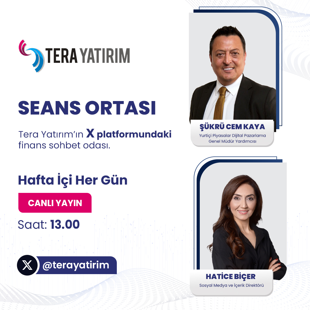 Tera Yatırım (@terayatirim) on Twitter photo 🔹''Seans Ortası'' Tera Yatırım'ın X platformundaki finans sohbet odası. Hafta içi her gün saat 13:00'da sizleri bekliyoruz. <a href="/SCemKaya/">Şükrü Cem KAYA</a> <a href="/htcbicer/">Hatice Biçer</a>
terayatirim.com/hesap-ac
⬆️⬆️⬆️
Tera Yatırım Müşterisi Olmak İçin Tıklayınız.
#terayatirim #yatirim #finans #ekonomi #borsa #hisse 🔹''Seans Ortası'' Tera Yatırım'ın X platformundaki finans sohbet odası. Hafta içi her gün saat 13:00'da sizleri bekliyoruz. <a href="/SCemKaya/">Şükrü Cem KAYA</a> <a href="/htcbicer/">Hatice Biçer</a>
terayatirim.com/hesap-ac
⬆️⬆️⬆️
Tera Yatırım Müşterisi Olmak İçin Tıklayınız.
#terayatirim #yatirim #finans #ekonomi #borsa #hisse
