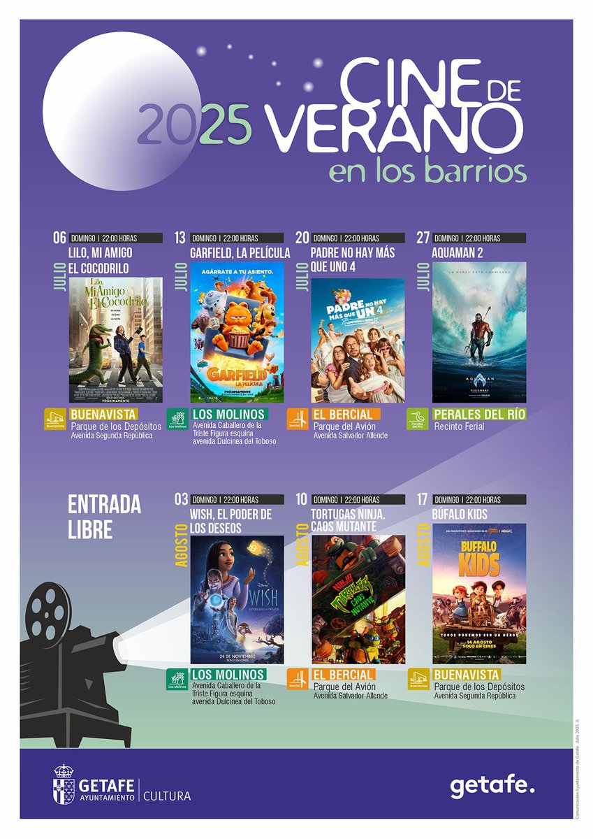 aytogetafe's tweet image. 📽️ Programación del cine de verano en el lago y en los barrios para este fin de semana:
🗓️ Sábado 26 - 22:30 h: Twisters
📌 Lago Parque La Alhóndiga
🗓️ Domingo 27 - 22:00 h: Aquaman 2
📌 Perales del Río (recinto ferial)
