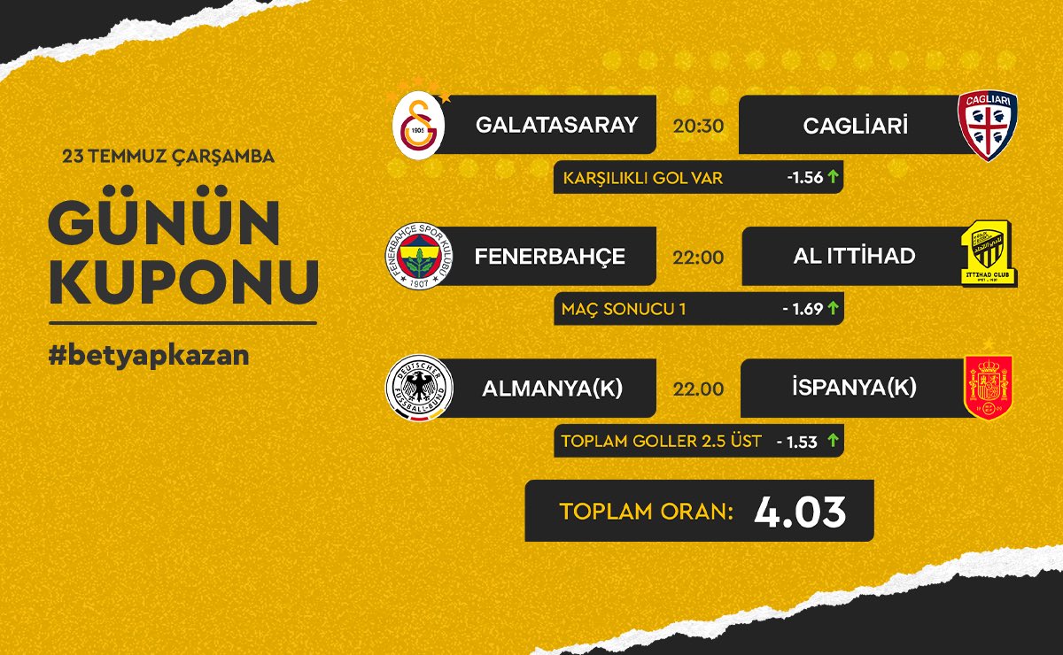⚽ Günlük kupon tahminleriyle kazanmaya hazır mısınız?
Betyap’ta en iddialı tahminler ve yüksek oranlarla şansınızı katlayın! 💸
👉 Betyap, kazanmaya başla.
👉 rebrand.ly/8b8c40