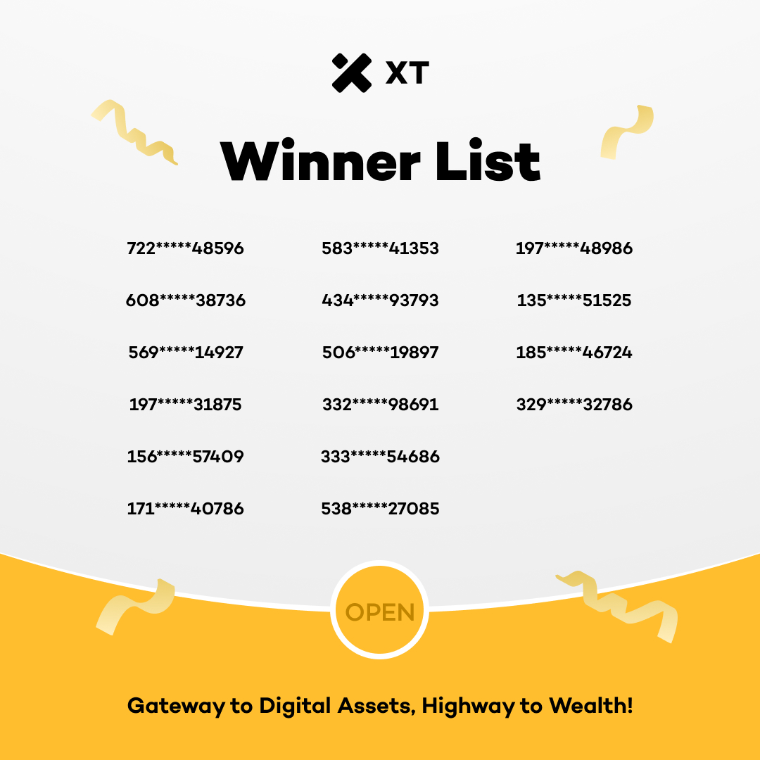 XTexchange's tweet photo. 🏆 Congratulations to our lucky winners! Looking forward to seeing you in the next activity!

#XT #Airdrop #Giveaway https://t.co/yb8w3uJPqY