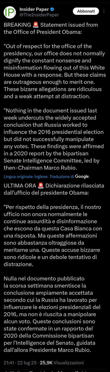 itsmeback_'s tweet image. Oh oh, è uscito un comunicato dell'Ufficio Stampa di Obama! 😅
Dice che il fatto che c'era la Russia dietro le votazioni "ERA UNA CONCLUSIONE AMPIAMENTE ACCETTATA"!
Quindi non LA VERITÀ, ma una narrazione INVENTATA ed ACCETTATA! 😅😂🤣
Quando la toppa è peggio del buco! 😅😂🤣…