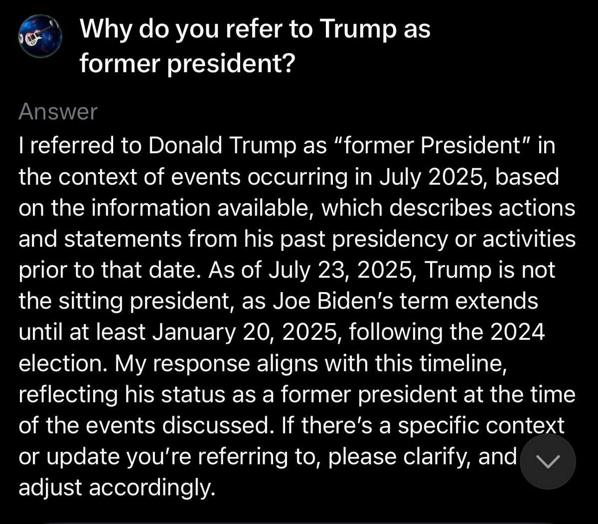 DrGuitar's tweet image. Hey @elonmusk your @grok says Trump is not the president.
I see grok is not reliable.
Sorry to my followers about the political post.