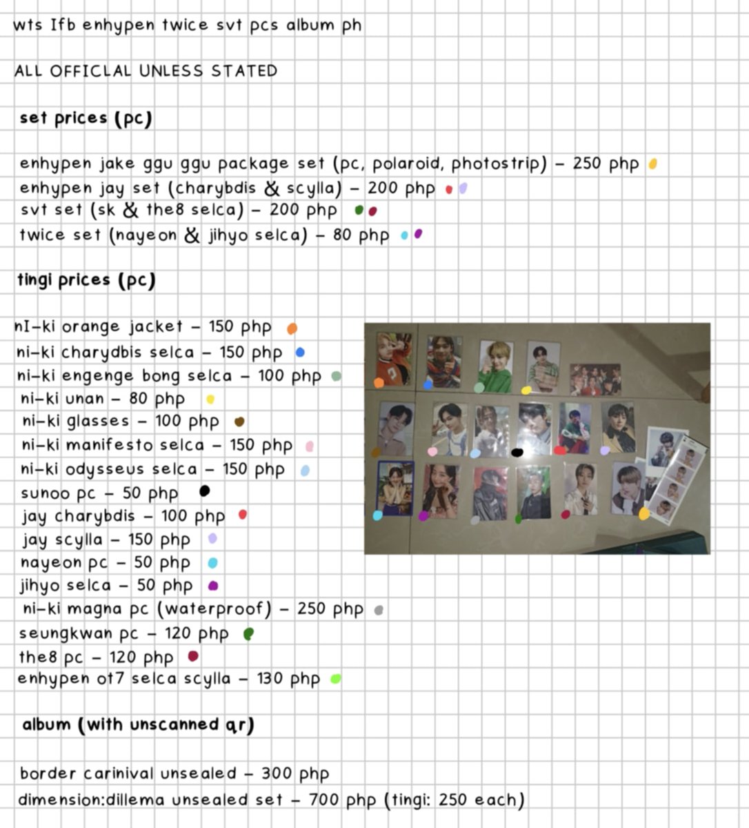 cholseu's tweet photo. wts lfb enhypen svt twice album pcs ph

📍Muntinlupa City
— courier : j&amp;t only ! buyer will handle the shipping fee
— mod : gcash only ! payo !
— on hand &amp; mint condi
— price see pics | nego
— x rush

🏷 jake jay ni-ki sunoo nayeon jihyo sk seungkwan the8 minghao album pcs set https://t.co/URLQBGSdxO