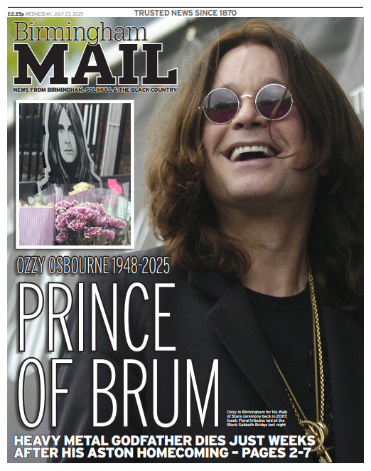 Today's Birmingham Mail front page #Ozzy