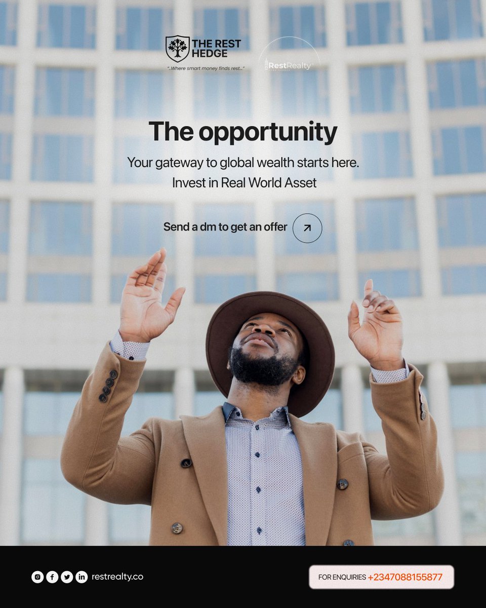 Rest Hedge is more than an investment, it’s a heartbeat, pulsing with the power to grow your wealth and secure your legacy across borders.  
Palladio Court is also shining bright for investors. 
 300sqm for ₦1.1M 
 500sqm plot for ₦2M.
Call:07088155877
09151440521