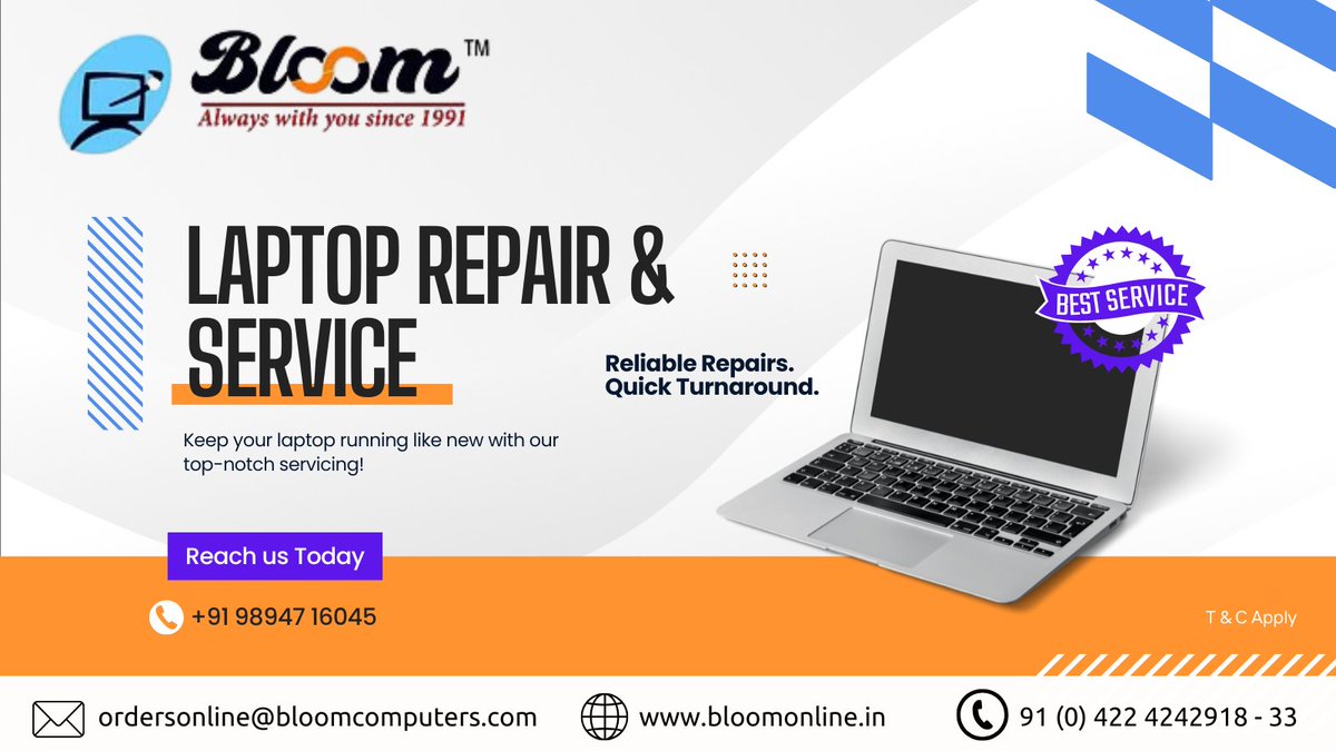 bloomcomputers's tweet image. 🧰 Laptop acting weird? Slow, noisy, or not turning on?
Don&apos;t stress — we&apos;ve fixed it all before!

🔧 From broken screens to motherboard issues, we offer quick, reliable laptop repair right here in Coimbatore.

📞 Call/WhatsApp: +91 98947 16045

#LaptopServiceCoimbatore