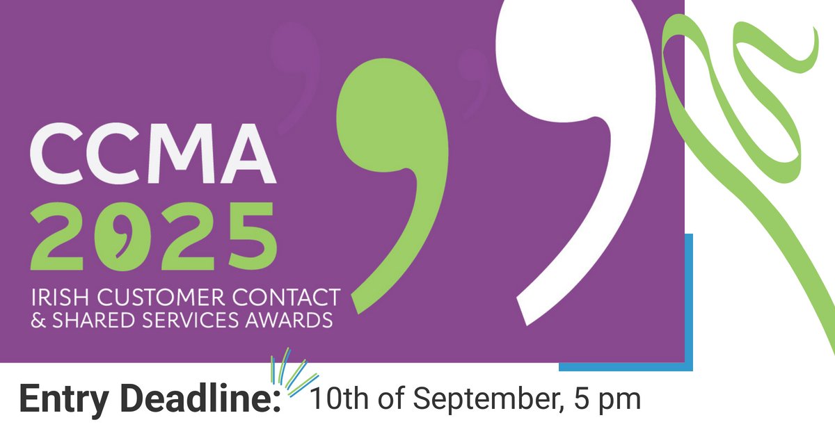 ‼️Call for Entries are Open for the CCMA Irish Customer Contact &amp; Shared Services Awards 2025 to highlight your CX success!

🗓️ Entries close: 10 Sept 2025, 5 p.m.

👉 Download Entry Pack &amp; Submit Today: rpb.li/I7j

#CCMALive #CX #Awards
