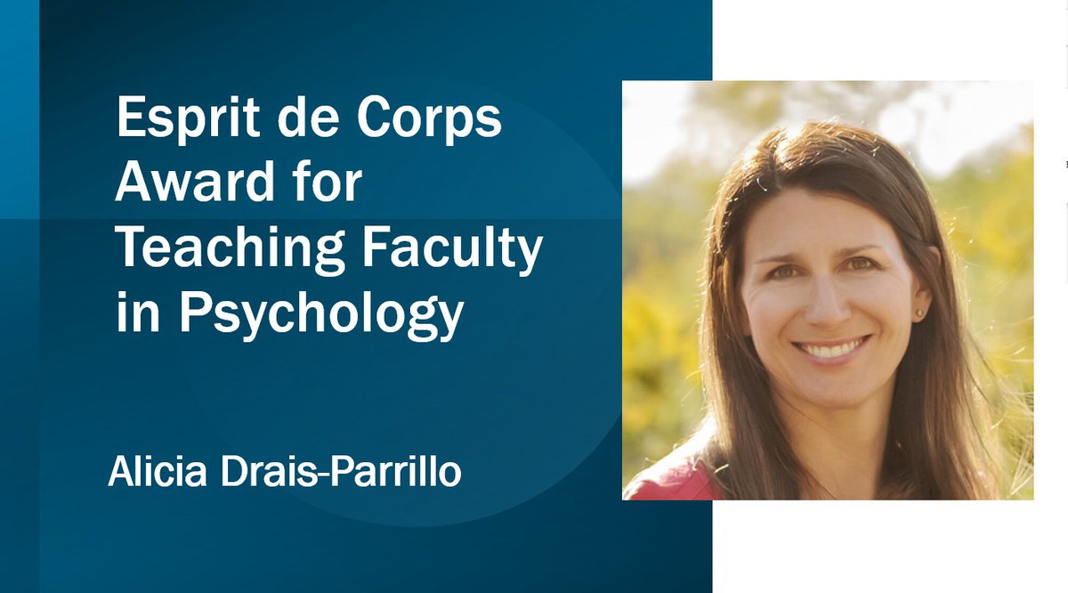 PSUPsychology's tweet image. Congrats Dr. Alicia Drais-Parrillo for receiving the inaugural Esprit de Corps Award for Teaching Faculty. This award is given to a teaching faculty who helps others, performs with extra enthusiasm, and provides a voice for change and improvement. psych.la.psu.edu/people/aad129/