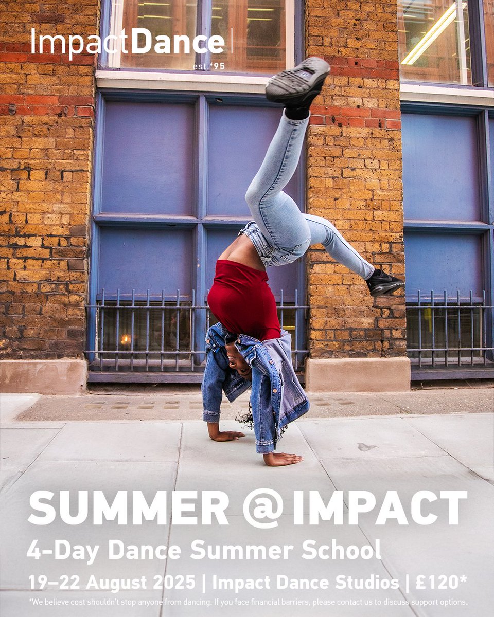 Summer @ Impact is back from 19-22 August – a 4-day summer dance school for ages 11–16 (with drop-in options up to age 20).

✅ Expert training in Hip-Hop &amp; Contemporary
✅ Industry level dance teachers
✅ Games, films &amp; performance

More info: bit.ly/SummeratImpact…