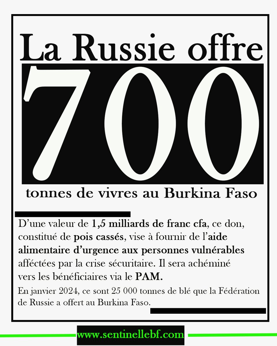 Un don qui témoigne encore de la "vitalité" de la coopération entre la Russie et le Burkina Faso, dans le secteur humanitaire. 
👇🏾👇🏾👇🏾👇🏾👇🏾👇🏾👇🏾👇🏾👇🏾
sentinellebf.com/cooperation-le…