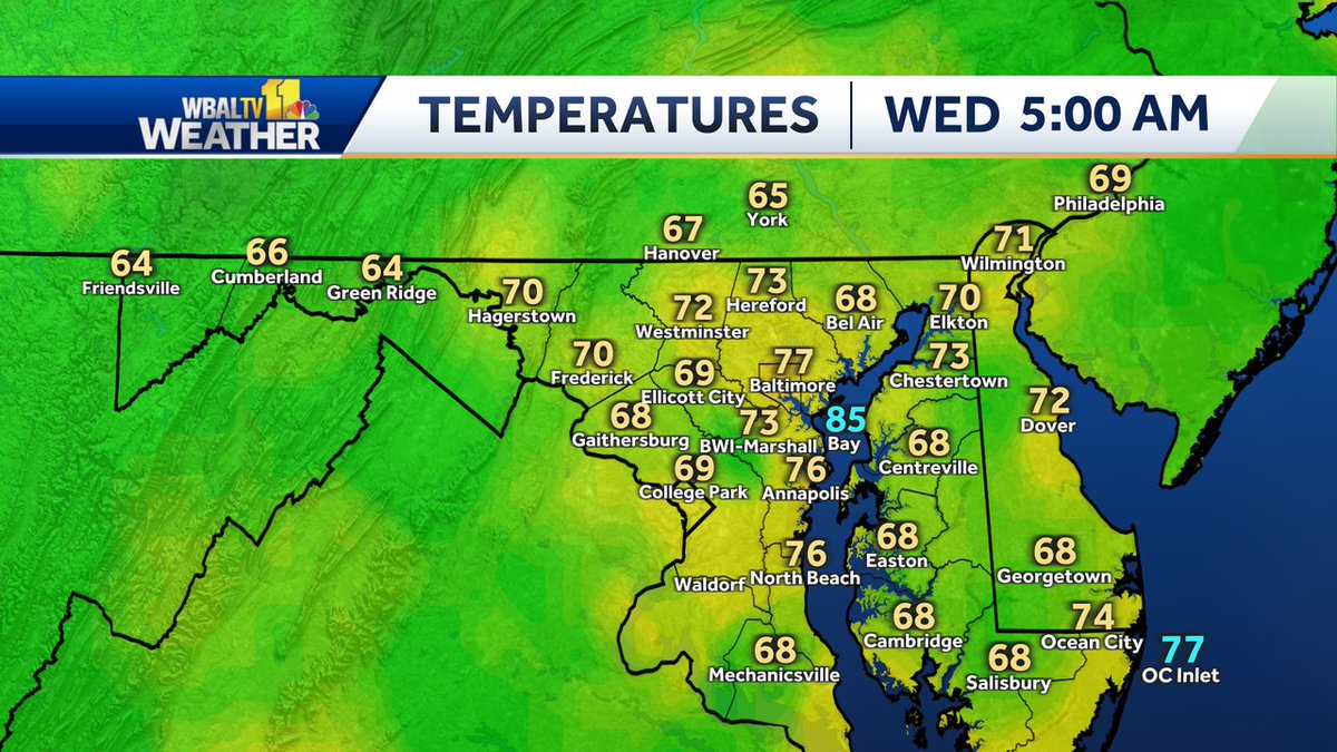 AvaWBAL's tweet image. Current temperatures. We're on the air with your latest forecast. @wbaltv11 wbaltv.com/nowcast