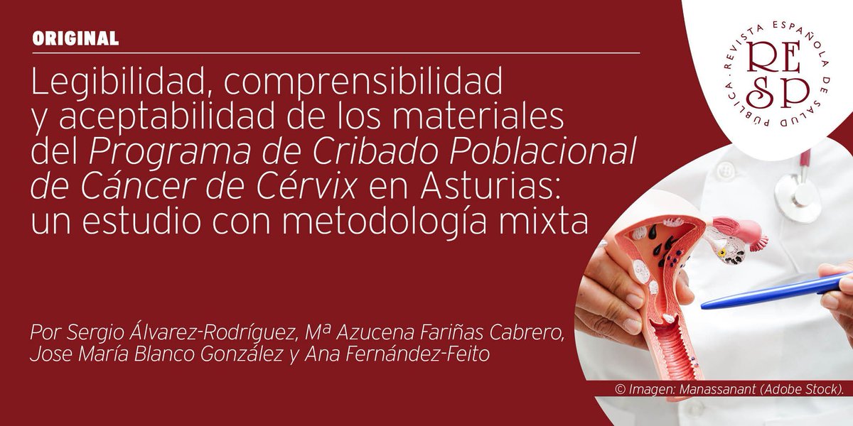📢#NovedadRESP🆕
Este trabajo evalúa la legibilidad, comprensibilidad y aceptabilidad de la carta y el tríptico que recibe la población diana del Programa de Cribado Poblacional de Cáncer de Cérvix en Asturias.

🔗ojs.sanidad.gob.es/index.php/resp…