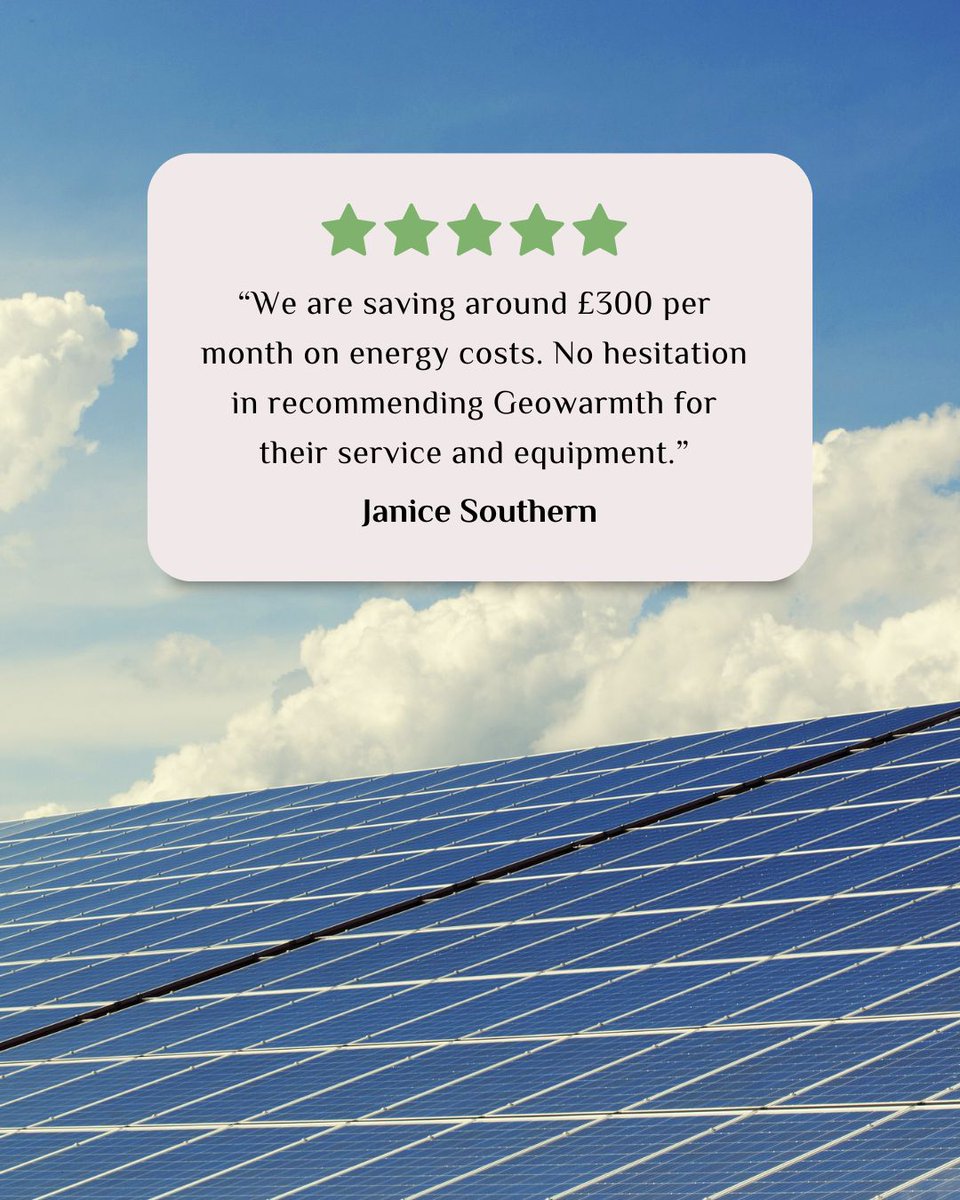 We love reading feedback like this! 👏

Are rising energy costs getting you down? Switch to renewable energy and take control of your bills with Geowarmth’s bespoke energy solutions!

Get started ➡️ lnkd.in/ed9x4QEy 

#renewableenergy #solarpower #heatpumps