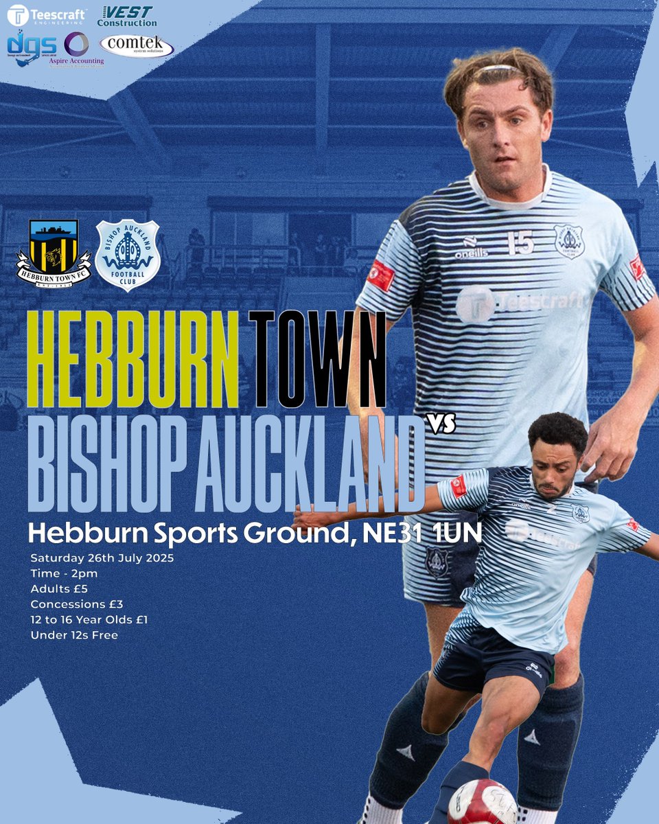 bishopafc's tweet image. 🚨NEXT UP!
There has been a slight change to Saturday's friendly, we will now only face Hebburn Town, in 90-minute match, with kick off time of 2pm
🆚️ Hebburn Town
📅 Saturday 26th July 2025
🕑 2pm
🏟 Hebburn Sports Ground, NE31 1UN
🎟 Adults £5, Consecions £3, 12-16 Y/O £1,…