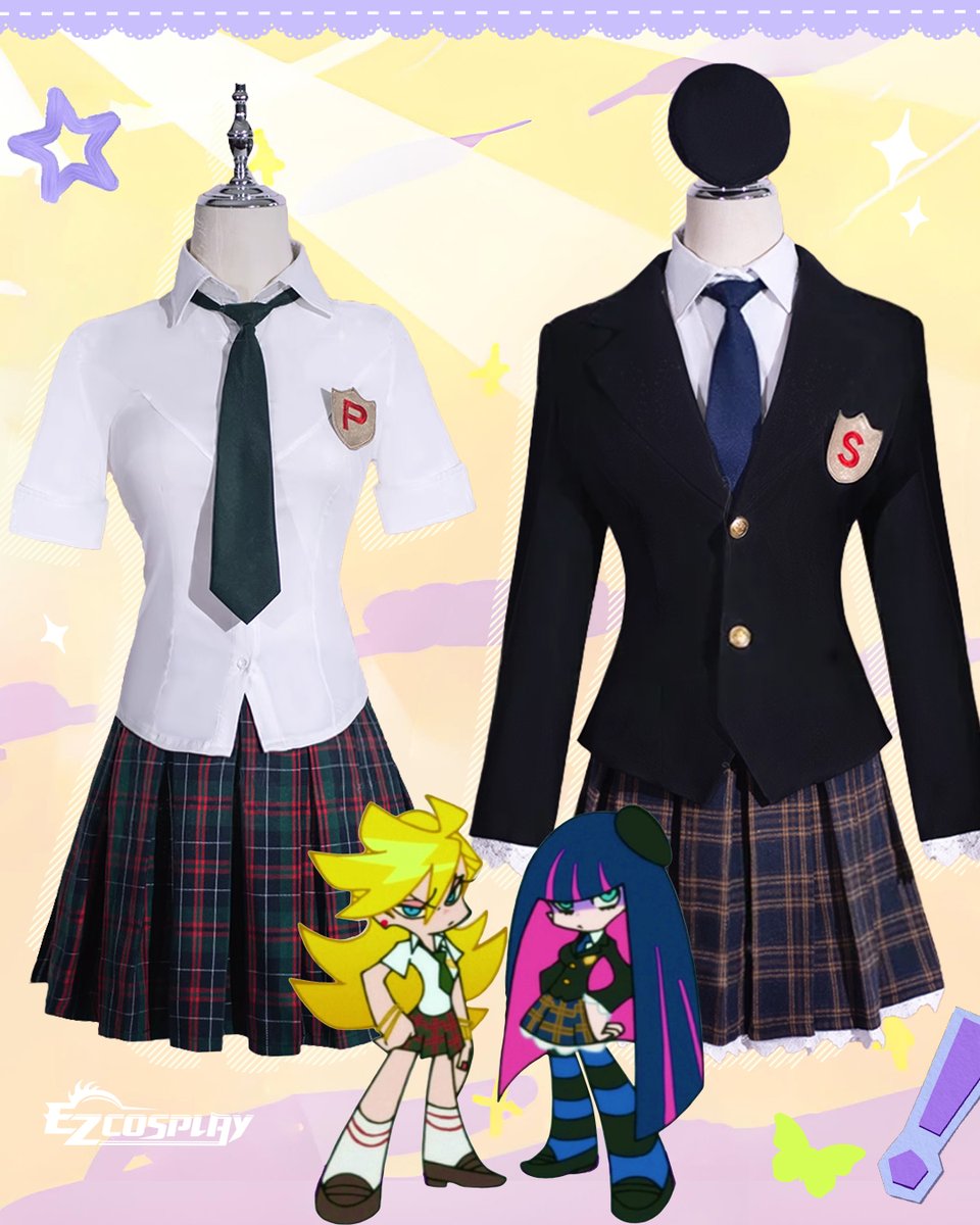 ezcosplay_com's tweet image. 📚 Time for detention—heaven style.
Check out Panty & Stocking's classic school uniforms, complete with crests and plaid skirts.
🎓 Find yours under: ECUS02749GXY or ECUS02750GXY
#PantyandStocking #PantyCosplay #StockingCosplay #AnimeCosplay #cosplays #cosplay