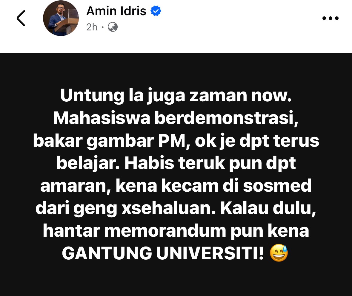 abuhafiz1's tweet image. Bro. Amin Idris yang pernah digantung belajar dahulu sbb ‘lawan’ kerajaan. 😆