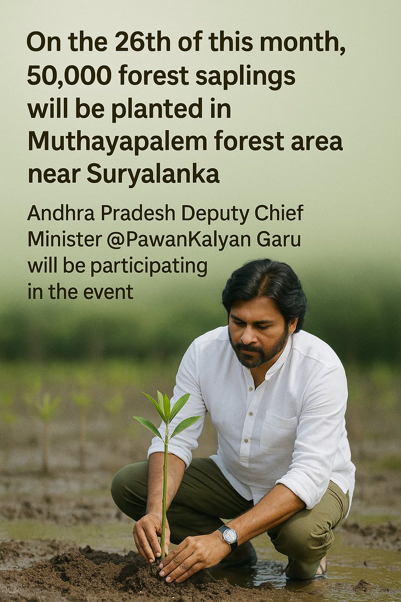 venkat_110's tweet image. On July 26, 50,000 saplings will be planted in Muthayapalem forest near Suryalanka. Andhra Pradesh Deputy CM @PawanKalyan Garu will join this green mission."
#PawanKalyanAneNenu