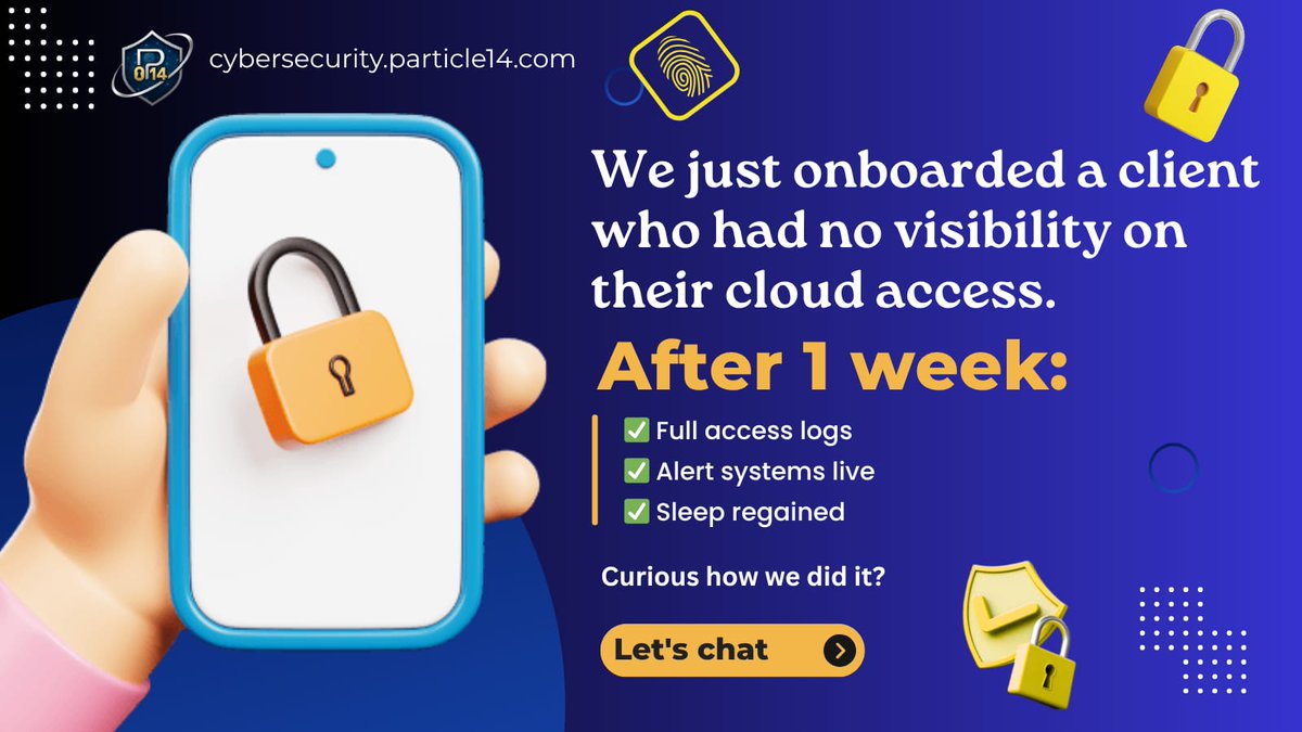 particle_14's tweet photo. Not sure where to start with cybersecurity?
Neither was our last client.
Now they sleep better. Let’s get you there too.
#CyberSecurityHelp #ClientSuccess #DigitalTrust #ClientCare #AskUsAnything #TechSupport #SoftCTA #cybersecurity #particle14 https://t.co/P4GFiadkXE