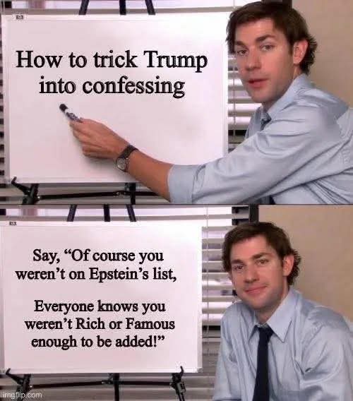 SparkFella's tweet image. Trump isn't rich or famous enough to be on Epstein's list. Change my mind. #EpsteinTrumpCoverUp