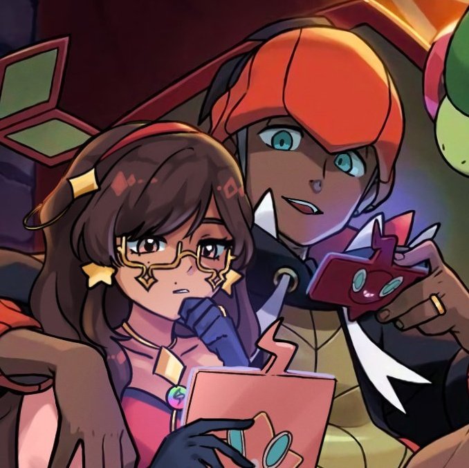 stardaroi's tweet image. mister gamefreak you can't just show me an artistic character who looks like the perfect mix of us and has orange and green accents and NOT expect me to immediately think dellerai child HELLO