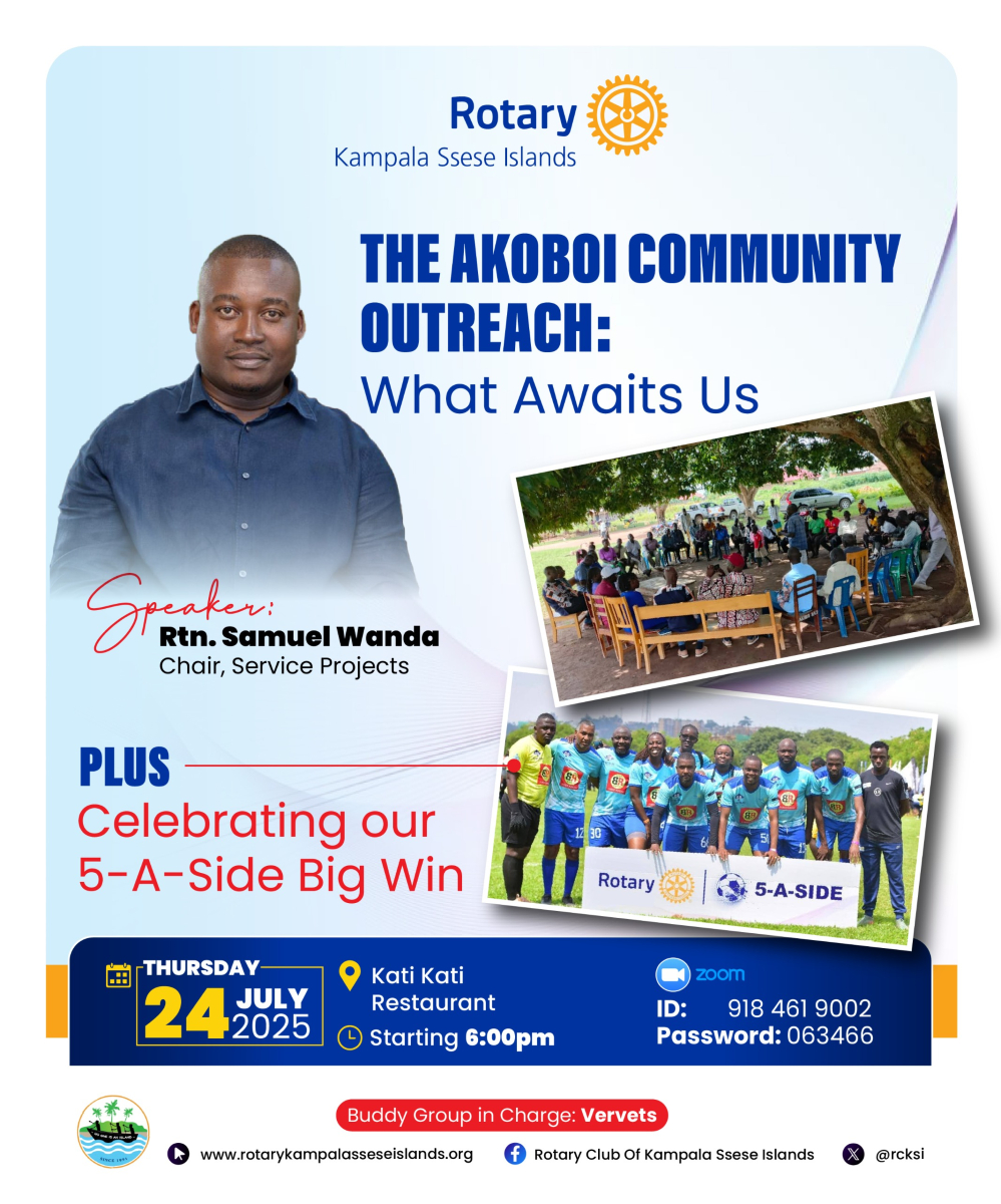RCKSI's tweet image. #SseseFellowships 🌟
This Thursday, we’re gearing up for Akoboi Outreach (Serere, here we come!) with Rtn. Samuel Wanda giving us the insights on what awaits us ..
…and then we pop bottles (or sodas 😄) to celebrate our legendary 5ASide WIN ⚽🏆
#RotaryEyamba #Unite4Good9213