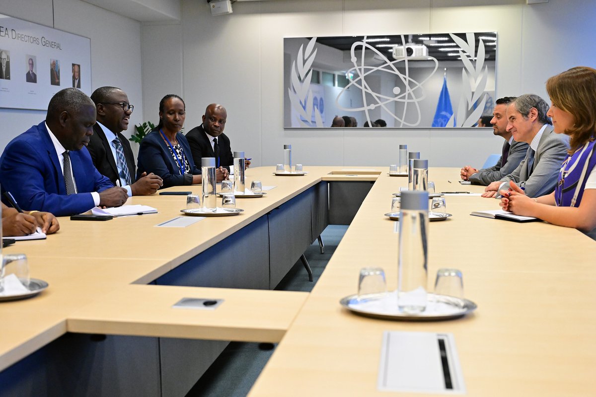 UgandaMFA's tweet image. On July 21st 2025, the PS MoFA @Tybisa met with the DG of @iaeaorg, Rafael Mariano Grossi at his office in Vienna. He was accompanied by Amb. Stephen Mubiru Uganda's Ambassador to Germany who is also accredited to Austria, deputy Head of Mission Amb. Dora Kutesa, Mr. Anthony…