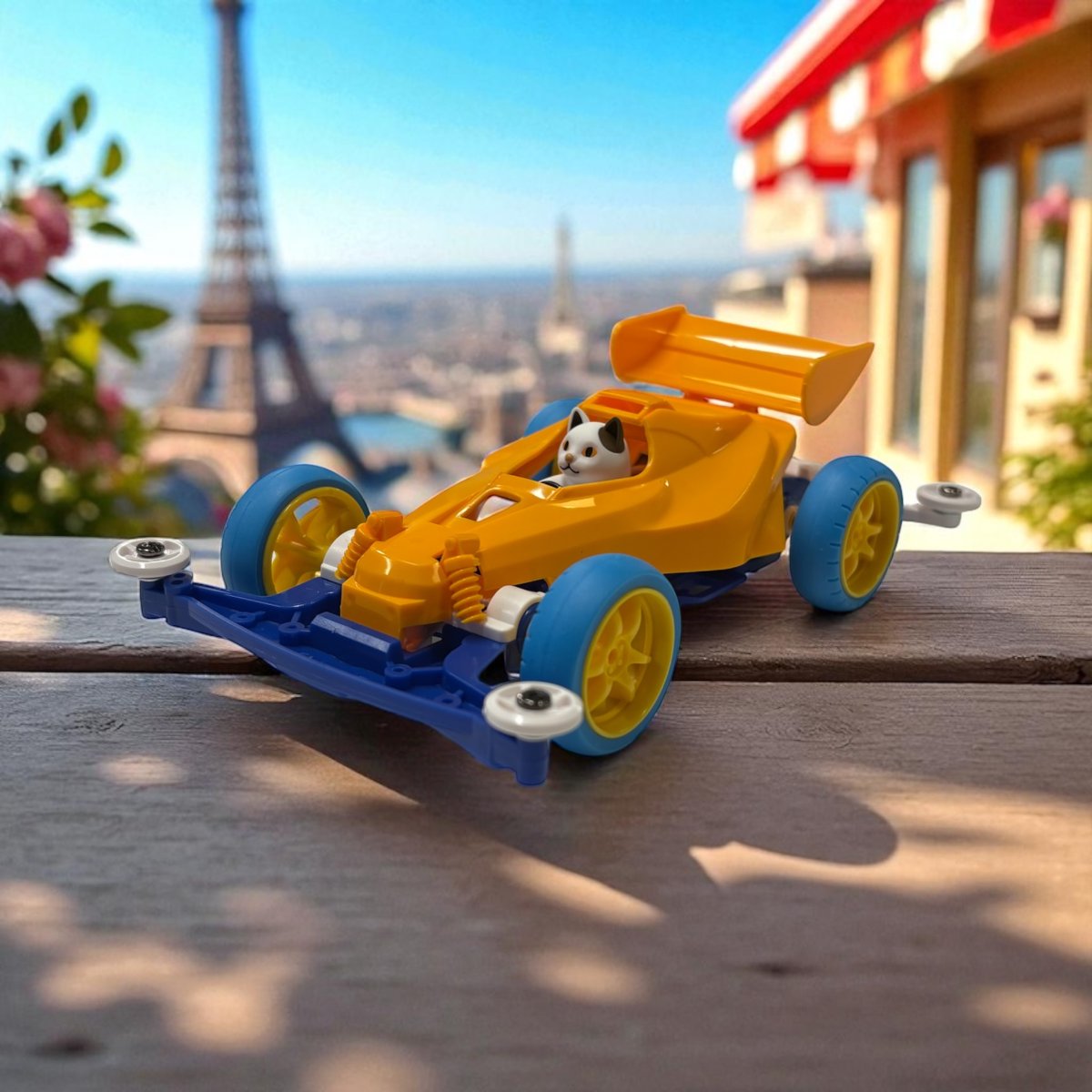 PhotoroomJP's tweet image. 『Photoroomで魅せるタミヤの世界』トークイベント中にご紹介した加工をご紹介🚗🪄✨
ミニ四駆キャットのネコちゃんを
PhotoroomのAI自動背景を使って加工させていただきました‼️
(1枚目:元画像、2~4枚目:AI自動背景で加工)
ネコちゃんの夏の大冒険!!!🍉🌊🌻といった感じですね🤩…