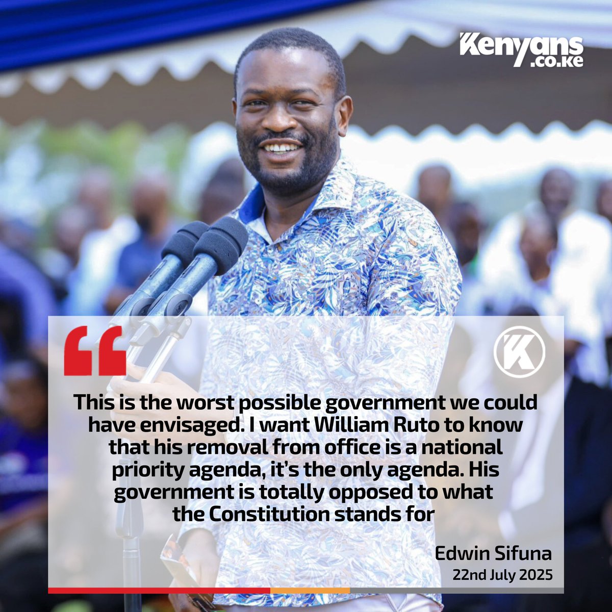 I want William Ruto to know that his removal from office is a national priority agenda, it’s the only agenda - Edwin Sifuna