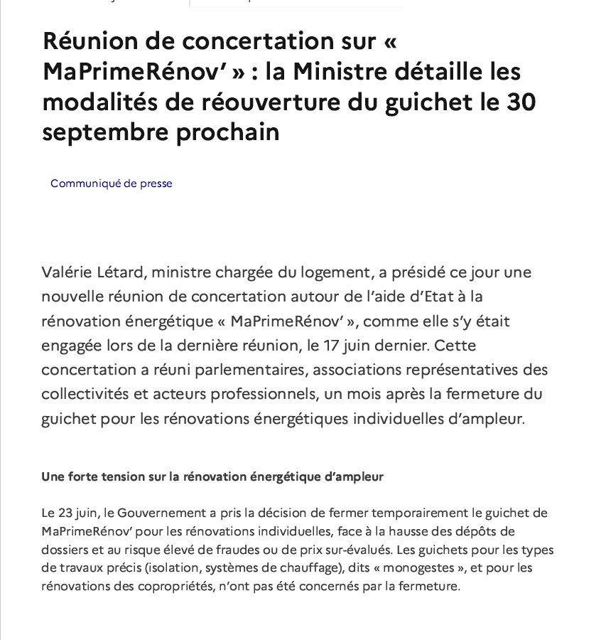 Quotidiag's tweet image. [Brève] Retour de MaPrimeRénov&apos; pour la rénovation d&apos;ampleur des logements individuels le 30 septembre... mais sous conditions. f.mtr.cool/ptkfkoxzce