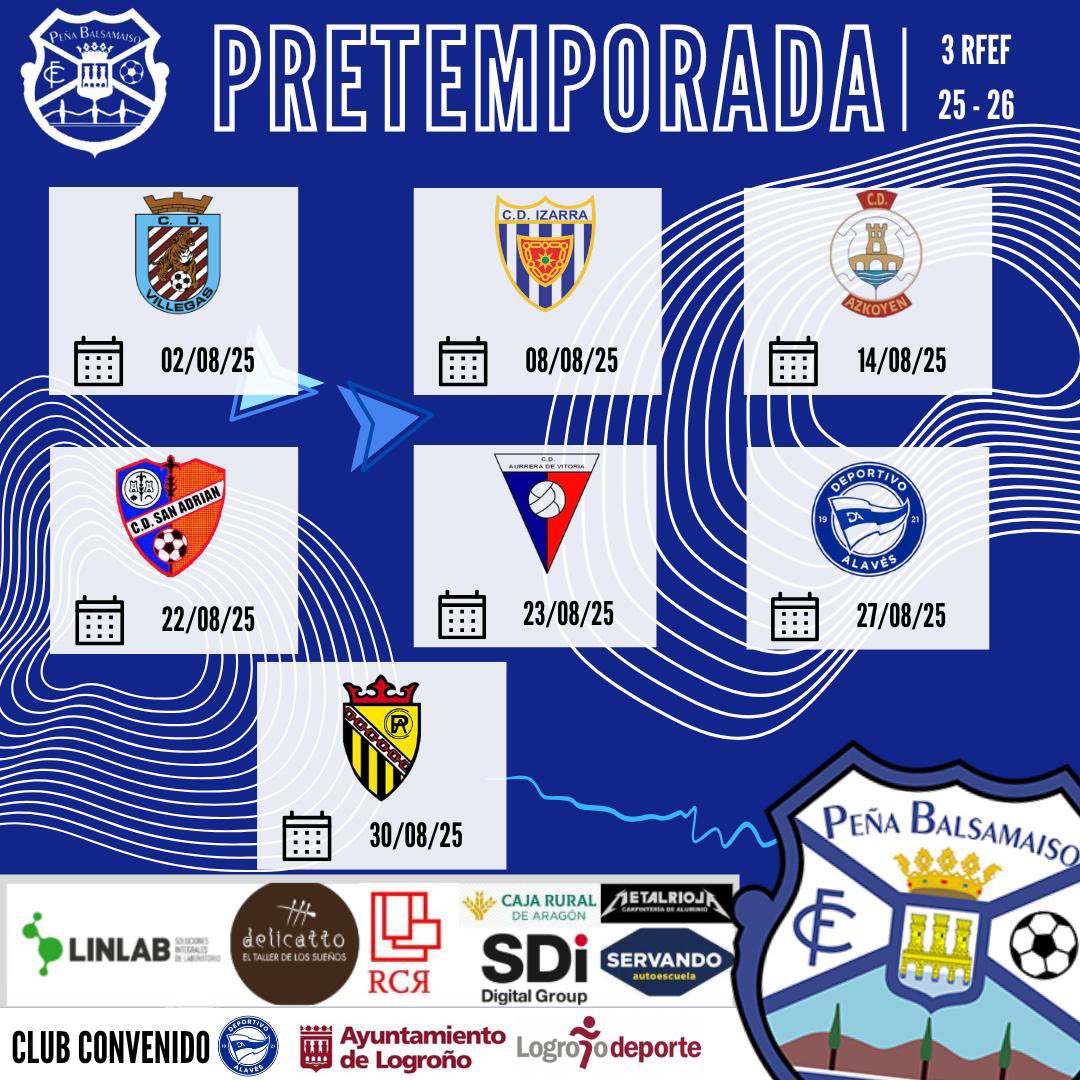 PEÑA BALSAMAISO C.F. (@balsamaiso) on Twitter photo 𝟑ª𝐑𝐅𝐄𝐅 - 𝐏𝐑𝐄𝐓𝐄𝐌𝐏𝐎𝐑𝐀𝐃𝐀
Esta será nuestra agenda de amistosos antes de dar comienzo a la liga.
<a href="/BALSAMAISO/">PEÑA BALSAMAISO C.F.</a>
#TerceraRFEF
#Pretemporada 𝟑ª𝐑𝐅𝐄𝐅 - 𝐏𝐑𝐄𝐓𝐄𝐌𝐏𝐎𝐑𝐀𝐃𝐀
Esta será nuestra agenda de amistosos antes de dar comienzo a la liga.
<a href="/BALSAMAISO/">PEÑA BALSAMAISO C.F.</a>
#TerceraRFEF
#Pretemporada