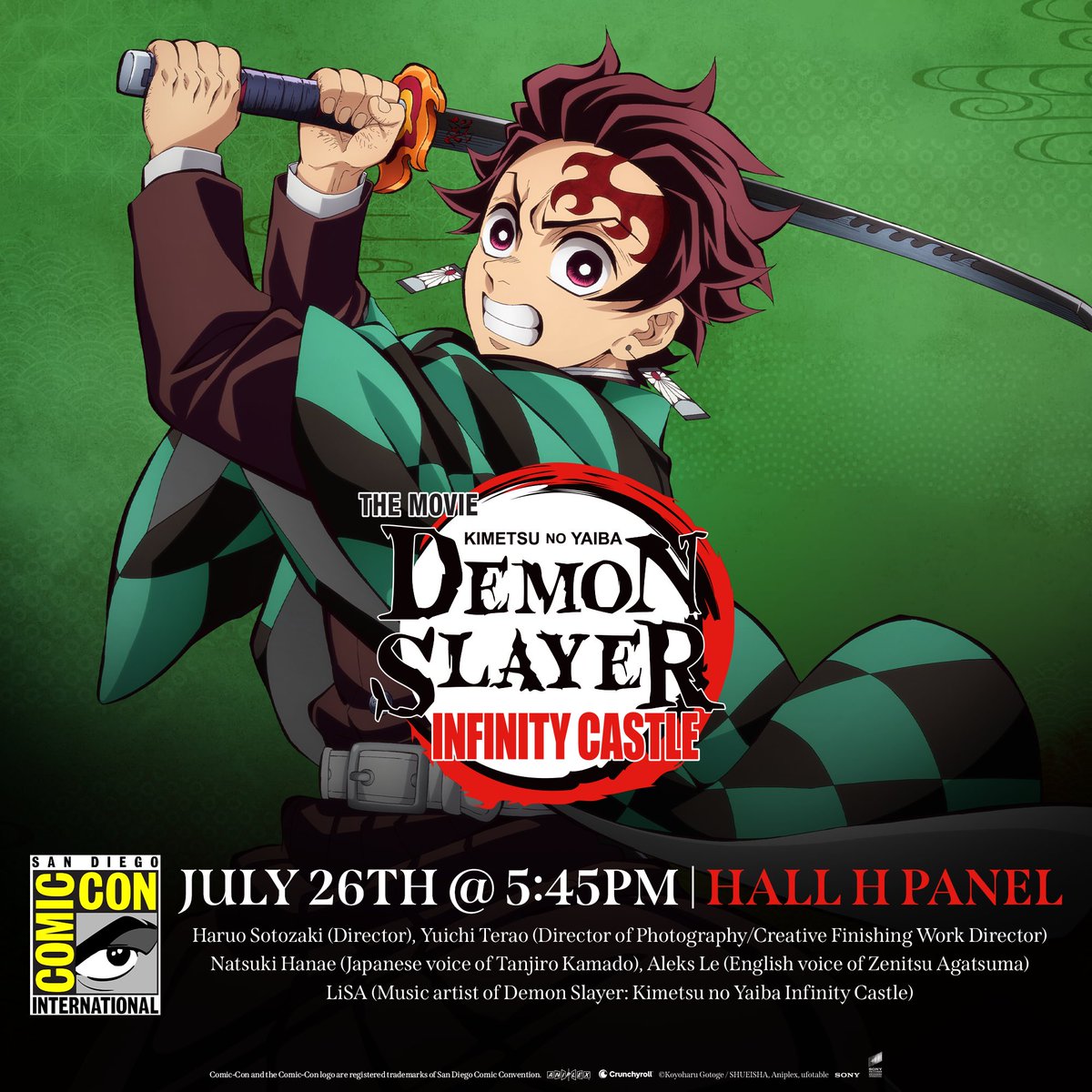 DemonSlayerUSA's tweet image. Calling all Demon Slayer Corps Members! 🐦⬛
Demon Slayer: Kimetsu no Yaiba Infinity Castle is headed to @Comic_Con this Saturday, July 26 at 5:45 PM in Hall H! ✨
Don't miss special guests, surprises, and a sneak-peek of the film before it arrives in theatres on September 12!…