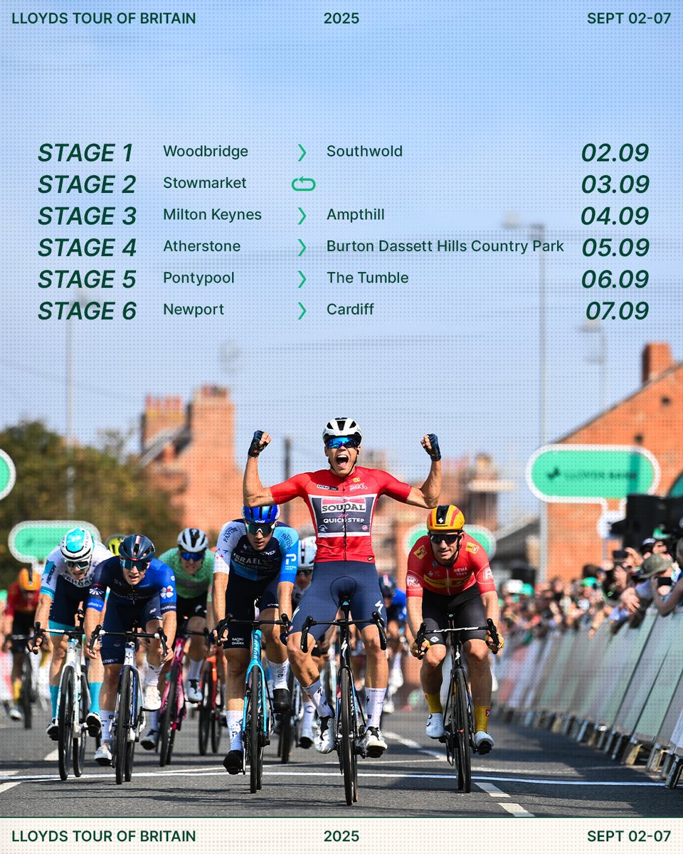 Tour of Britain Men: Welsh Finale Incoming!
⠀
🏴󠁧󠁢󠁷󠁬󠁳󠁿 Wales will host the final two stages of the 2025 Lloyds Tour of Britain Men — with the race finishing in Cardiff after passing Maindy Velodrome, home to the Maindy Flyers Cycling Club that produced Geraint Thomas.
⠀
Expected to
