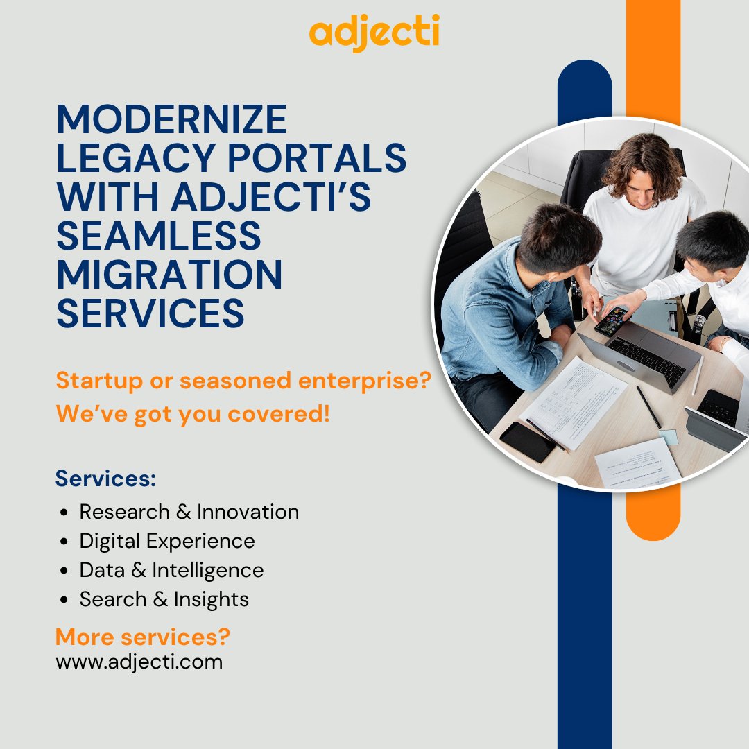 AdjectiSolution's tweet image. Is your portal outdated? Adjecti’s Liferay Migration Services help you transition from legacy systems to modern, secure, and efficient platforms with minimal downtime.

#portalmigration #legacymodernization #liferayexperts #Adjecti