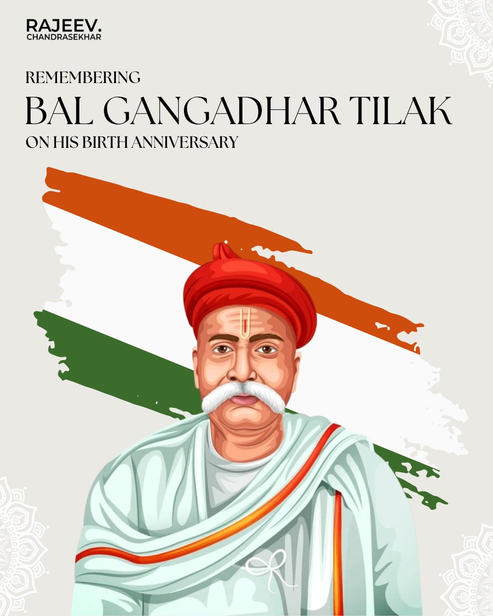 RajeevRC_X's tweet image. My respectful tributes to the great son of Mother India, Lokmanya Bal Gangadhar Tilak, on his birth anniversary.
A fearless nationalist, scholar, and reformer whose call for Swaraj awakened a nation. His legacy continues to inspire our journey towards a strong, self-reliant, and…