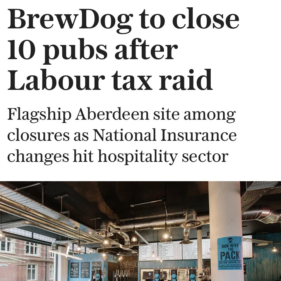 griffitha's tweet image. It’s the nature of business to take risk, fail sometimes and retrench. Not every closure or job loss is government related.
But there is a pattern, especially in high street and hospitality, of rising costs, state determined wages and taxes hikes leading to job losses.
⬇️