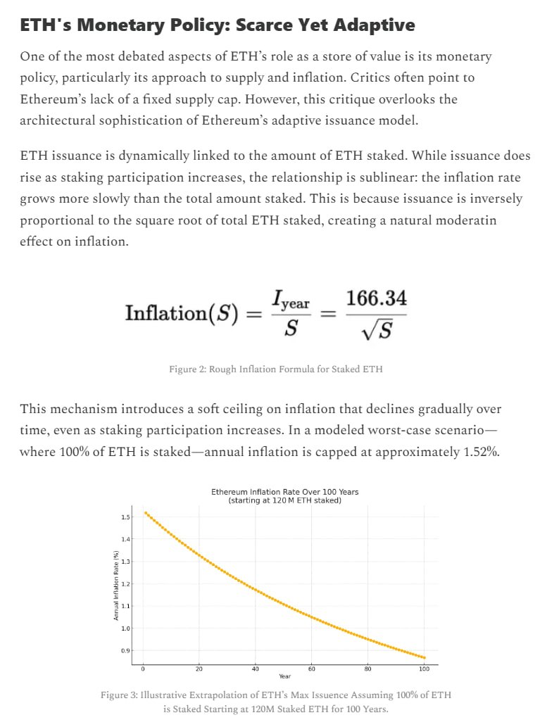 <a href="/Matt_Hougan/">Matt Hougan</a> ETH has dynamic issuance based on how much ETH is staked &amp; the max yearly issuance is ~1.52% (if 100% of ETH is staked) which decays over time.

Ethereum's monetary policy is 'minimum viable issuance' aka issue as much ETH as necessary to secure the network - not more, not less.