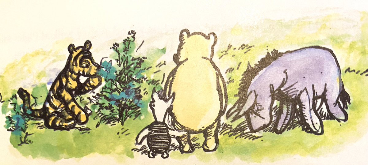 A_AMilne's tweet image. Piglet explained to Tigger that he mustn’t mind what Eeyore said because he was ALWAYS gloomy; and Eeyore explained to Piglet that, on the contrary, he was feeling particularly cheerful this morning; and Tigger explained to anybody that he hadn’t had any breakfast yet. ~A.A.Milne